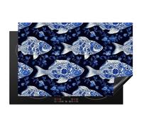 KitchenYeah© Induction Hob Cover Protector Mat Kitchen Universal Ceramic | 20.5"x31.9" / 81.2x52 cm - Covers for Electric Cookers Vinyl Pisces - Flowers - Blue