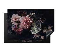 KitchenYeah© Induction Hob Cover Protector Mat Kitchen Universal Ceramic | 20.5"x31.9" / 81x52 cm - Covers for Electric Cookers Vinyl Flowers - Vintage - Pastel - Pink - White