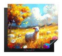 KitchenYeah© Induction Hob Protector Mat 20.1"x23.2" / 59x51 cm Cooker Top Protectors Cover Ceramic Covers Electric Hobs Vinyl Sheep - Meadow - Flowers