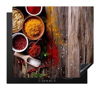 KitchenYeah© Induction Hob Protector Mat 20.1"x23.2" / 59x51 cm Stove Cap Top Cover Kitchen Cooker Covers for Electric Hobs Vinyl Herbs - Spice - Wood - Spoon - Brown