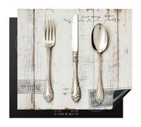 KitchenYeah© Induction Hob Protector Mat 20.1"x23.2" / 59x51 cm Stove Cap Top Cover Kitchen Cooker Covers for Electric Hobs Vinyl Silver - Cutlery - Wood