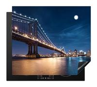 KitchenYeah© Induction Hob Protector Mat 20.1"x23.2" / 59x51 cm Stove Cap Top Cover Kitchen Cooker Covers for Electric Hobs Vinyl Bridge - Light - Evening - Lake - Blue - City