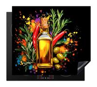 KitchenYeah© Induction Hob Protector Mat 20.1"x23.2" / 59x51 cm Stove Cap Top Cover Kitchen Cooker Covers for Electric Hobs Vinyl Olive Oil - Graffiti - Pepper - Olives - Modern