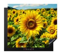 KitchenYeah© Induction Hob Protector Mat 20.1"x23.2" / 59x51 cm Stove Cap Top Cover Kitchen Cooker Covers for Electric Hobs Vinyl Sunflower - Yellow - Nature - Flowers