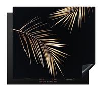 KitchenYeah© Induction Hob Protector Mat 20.1"x23.2" / 59x51 cm Stove Cap Top Cover Kitchen Cooker Covers for Electric Hobs Vinyl Leaves - Plants - Gold - Black - Luxury