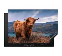 KitchenYeah© Induction Hob Protector Mat 20.1"x30.3" / 77x51 cm Cooker Top Protectors Cover Ceramic Covers Electric Hobs Vinyl Scottish Highlander - Mountain - Water - Nature - Cow