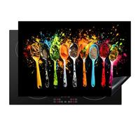 KitchenYeah© Induction Hob Protector Mat 20.1"x30.3" / 77x51 cm Stove Cap Top Cover Kitchen Cooker Covers for Electric Hobs Vinyl Spoons - Spices - Modern - Graffiti - Colourful