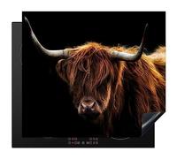 KitchenYeah© Induction Hob Protector Mat 20.2"x22.9" / 58.3x51.3 cm Cooker Top Protectors Cover Ceramic Covers Electric Hobs Vinyl Scottish Highlander - Horns - Black - Animals - Nature