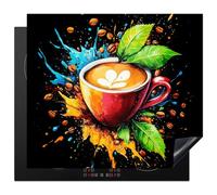 KitchenYeah© Induction Hob Protector Mat 20.2"x22.9" / 58.3x51.3 cm Cooker Top Protectors Cover Ceramic Covers Electric Hobs Vinyl Coffee - Graffiti - Drink - Abstract