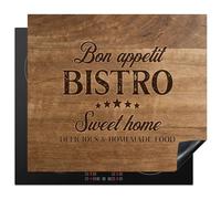 KitchenYeah© Induction Hob Protector Mat 20.2"x22.9" / 58.3x51.3 cm Stove Cap Top Cover Kitchen Cooker Covers for Electric Hobs Vinyl Quote - Bistro - Bon Appetit - Sweet Home - Wood Texture