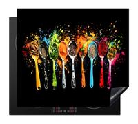 KitchenYeah© Induction Hob Protector Mat 20.2"x22.9" / 58.3x51.3 cm Stove Cap Top Cover Kitchen Cooker Covers for Electric Hobs Vinyl Spoons - Spices - Modern - Graffiti - Colourful