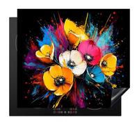 KitchenYeah© Induction Hob Protector Mat 20.2"x22.9" / 58.3x51.3 cm Stove Cap Top Cover Kitchen Cooker Covers for Electric Hobs Vinyl Flowers - Colourful - Graffiti - Modern - Bouquet