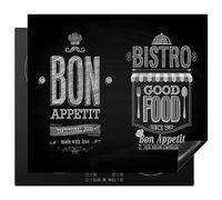 KitchenYeah© Induction Hob Protector Mat 20.2"x22.9" / 58.3x51.3 cm Stove Cap Top Cover Kitchen Cooker Covers for Electric Hobs Vinyl Bon Appetit - Italy - Food - Black and White