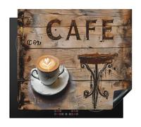 KitchenYeah© Induction Hob Protector Mat 20.3"x22.7" / 57.6x51.6 cm Cooker Top Protectors Cover Ceramic Covers Electric Hobs Vinyl Cafe - Wood - Coffee - Shelves