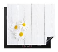 KitchenYeah© Induction Hob Protector Mat 20.3"x22.7" / 57.6x51.6 cm Cooker Top Protectors Cover Ceramic Covers Electric Hobs Vinyl Flowers - Daisies - Wood - White