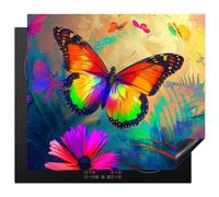 KitchenYeah© Induction Hob Protector Mat 20.3"x22.7" / 57.6x51.6 cm Stove Cap Top Cover Kitchen Cooker Covers for Electric Hobs Vinyl Butterfly - Plants - Colourful - Pink - Flowers