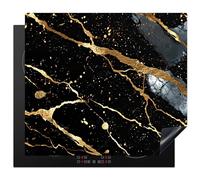 KitchenYeah© Induction Hob Protector Mat 20.3"x22.7" / 57.6x51.6 cm Stove Cap Top Cover Kitchen Cooker Covers for Electric Hobs Vinyl Marble - Black - Gold - Texture