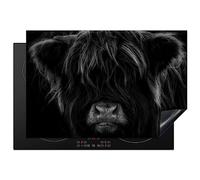KitchenYeah© Induction Hob Protector Mat 20.3"x29.9" / 76x51.5 cm Stove Cap Top Cover Kitchen Cooker Covers for Electric Hobs Vinyl Scottish Highlander - Cow - Black - White - Animals