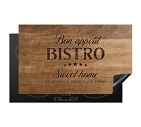 KitchenYeah© Induction Hob Protector Mat 20.3"x32.7" / 83x51.5 cm Stove Cap Top Cover Kitchen Cooker Covers for Electric Hobs Vinyl Quote - Bistro - Bon Appetit - Sweet Home - Wood Texture