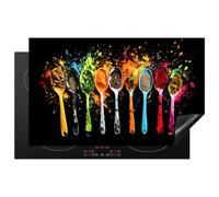 KitchenYeah© Induction Hob Protector Mat 20.3"x32.7" / 83x51.5 cm Stove Cap Top Cover Kitchen Cooker Covers for Electric Hobs Vinyl Spoons - Spices - Modern - Graffiti - Colourful