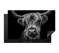 KitchenYeah© Induction Hob Protector Mat 20.3"x32.7" / 83x51.5 cm Stove Cap Top Cover Kitchen Cooker Covers for Electric Hobs Vinyl Scottish Highlander - Horns - Black - White - Cow