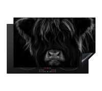 KitchenYeah© Induction Hob Protector Mat 20.3"x32.7" / 83x51.5 cm Stove Cap Top Cover Kitchen Cooker Covers for Electric Hobs Vinyl Scottish Highlander - Cow - Black - White - Animals