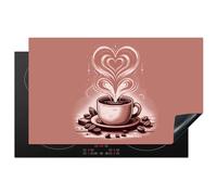 KitchenYeah© Induction Hob Protector Mat 20.3"x32.7" / 83x51.5 cm Stove Cap Top Cover Kitchen Cooker Covers for Electric Hobs Vinyl Vintage - Coffee - Heart - Coffee Beans - Retro