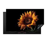 KitchenYeah© Induction Hob Protector Mat 20.3"x35.3" / 89.6x51.6 cm Cooker Top Protectors Cover Ceramic Covers Electric Hobs Vinyl Flowers - Botanical - Black - Sunflower
