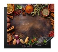 KitchenYeah© Induction Hob Protector Mat 20.5"x23.2" / 59x52 cm Cooker Top Protectors Cover Ceramic Covers Electric Hobs Vinyl Spices - Herbs - Cinnamon Sticks - Wood Print