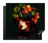KitchenYeah© Induction Hob Protector Mat 20.5"x23.2" / 59x52 cm Cooker Top Protectors Cover Ceramic Covers Electric Hobs Vinyl Woman - Red - Green - Grapes