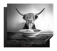 KitchenYeah© Induction Hob Protector Mat 20.5"x23.2" / 59x52 cm Cooker Top Protectors Cover Ceramic Covers Electric Hobs Vinyl Scottish Highlander - Spaghetti - Animals - Black and White