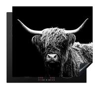 KitchenYeah© Induction Hob Protector Mat 20.5"x23.2" / 59x52 cm Cooker Top Protectors Cover Ceramic Covers Electric Hobs Vinyl Scottish Highlander - Cow - Black - White - Animals