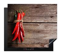 KitchenYeah© Induction Hob Protector Mat 20.5"x23.2" / 59x52 cm Cooker Top Protectors Cover Ceramic Covers Electric Hobs Vinyl Pepper - Wood - Spices - Herbs - Red