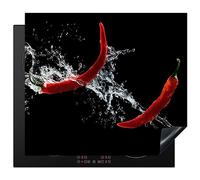 KitchenYeah© Induction Hob Protector Mat 20.5"x23.2" / 59x52 cm Cooker Top Protectors Cover Ceramic Covers Electric Hobs Vinyl Chilli - Still Life - Water - Black - Red