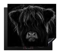 KitchenYeah© Induction Hob Protector Mat 20.5"x23.2" / 59x52 cm Stove Cap Top Cover Kitchen Cooker Covers for Electric Hobs Vinyl Scottish Highlander - Cow - Black - White - Animals