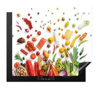 KitchenYeah© Induction Hob Protector Mat 20.5"x23.2" / 59x52 cm Stove Cap Top Cover Kitchen Cooker Covers for Electric Hobs Vinyl Vegetables - Fruit - Still Life - White
