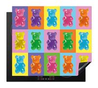 KitchenYeah© Induction Hob Protector Mat 20.5"x23.2" / 59x52 cm Stove Cap Top Cover Kitchen Cooker Covers for Electric Hobs Vinyl Art - Candy - Colourful