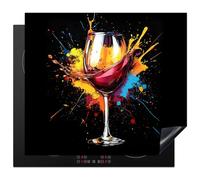 KitchenYeah© Induction Hob Protector Mat 20.5"x23.2" / 59x52 cm Stove Cap Top Cover Kitchen Cooker Covers for Electric Hobs Vinyl Wine - Glass - Graffiti - Drink - Red - Paint