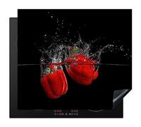 KitchenYeah© Induction Hob Protector Mat 20.5"x23.2" / 59x52 cm Stove Cap Top Cover Kitchen Cooker Covers for Electric Hobs Vinyl Pepper - Vegetable - Still Life - Water - Red