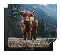 KitchenYeah© Induction Hob Protector Mat 20.5"x23.2" / 59x52 cm Stove Cap Top Cover Kitchen Cooker Covers for Electric Hobs Vinyl Highlander - Mountain - Landscape - Trees - Cow - Nature