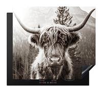 KitchenYeah© Induction Hob Protector Mat 20.5"x23.2" / 59x52 cm Stove Cap Top Cover Kitchen Cooker Covers for Electric Hobs Vinyl Highlander - Cow - Animals - Black - White