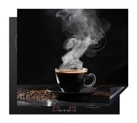 KitchenYeah© Induction Hob Protector Mat 20.5"x23.2" / 59x52 cm Stove Cap Top Cover Kitchen Cooker Covers for Electric Hobs Vinyl Coffee - Black - Beans - Hot - Cup