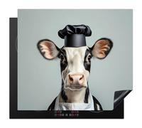 KitchenYeah© Induction Hob Protector Mat 20.5"x23.6" / 60x52 cm Cooker Top Protectors Cover Ceramic Covers Electric Hobs Vinyl Cow - Black - White - Chefs Hat