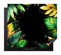 KitchenYeah© Induction Hob Protector Mat 20.5"x23.6" / 60x52 cm Cooker Top Protectors Cover Ceramic Covers Electric Hobs Vinyl Leaves - Green - Yellow - Paint - Jungle