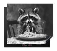 KitchenYeah© Induction Hob Protector Mat 20.5"x23.6" / 60x52 cm Cooker Top Protectors Cover Ceramic Covers Electric Hobs Vinyl Raccoon - Cute - Pasta - Tablecloth - Black - White