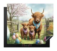 KitchenYeah© Induction Hob Protector Mat 20.5"x23.6" / 60x52 cm Cooker Top Protectors Cover Ceramic Covers Electric Hobs Vinyl Scottish Highlanders - Easter Eggs - Spring