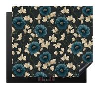 KitchenYeah© Induction Hob Protector Mat 20.5"x23.6" / 60x52 cm Cooker Top Protectors Cover Ceramic Covers Electric Hobs Vinyl Botanical - Flowers - Blue