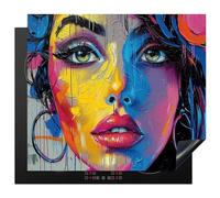 KitchenYeah© Induction Hob Protector Mat 20.5"x23.6" / 60x52 cm Cooker Top Protectors Cover Ceramic Covers Electric Hobs Vinyl Graffiti - Woman - Colourful - Street Art - Pop Art
