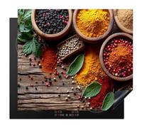 KitchenYeah© Induction Hob Protector Mat 20.5"x23.6" / 60x52 cm Cooker Top Protectors Cover Ceramic Covers Electric Hobs Vinyl Herbs - Wood Texture - Cooking - Spices