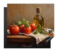 KitchenYeah© Induction Hob Protector Mat 20.5"x23.6" / 60x52 cm Stove Cap Top Cover Kitchen Cooker Covers for Electric Hobs Vinyl Tomatoes - Olive Oil - Still Life